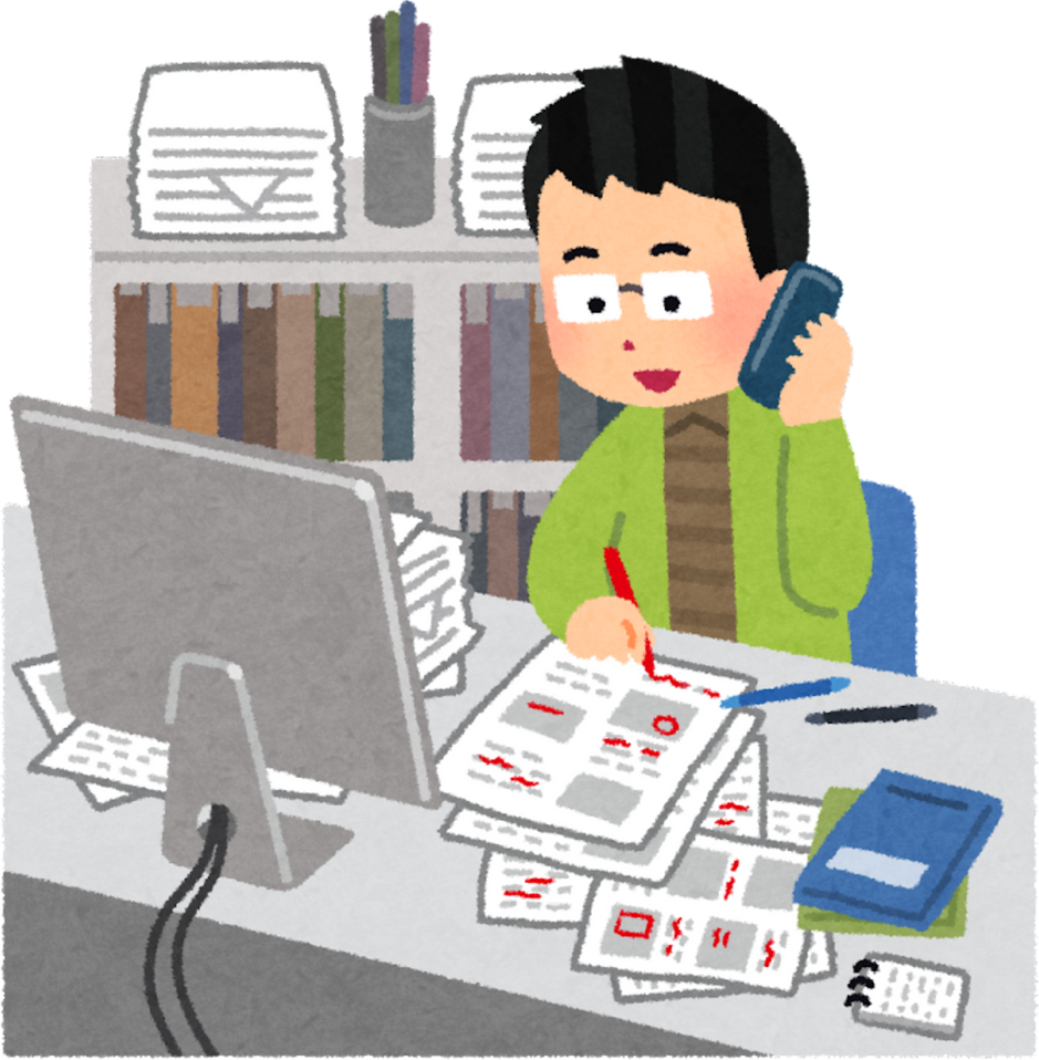 Illustration of an Editor at Work Correcting Documents with a Red Pen
